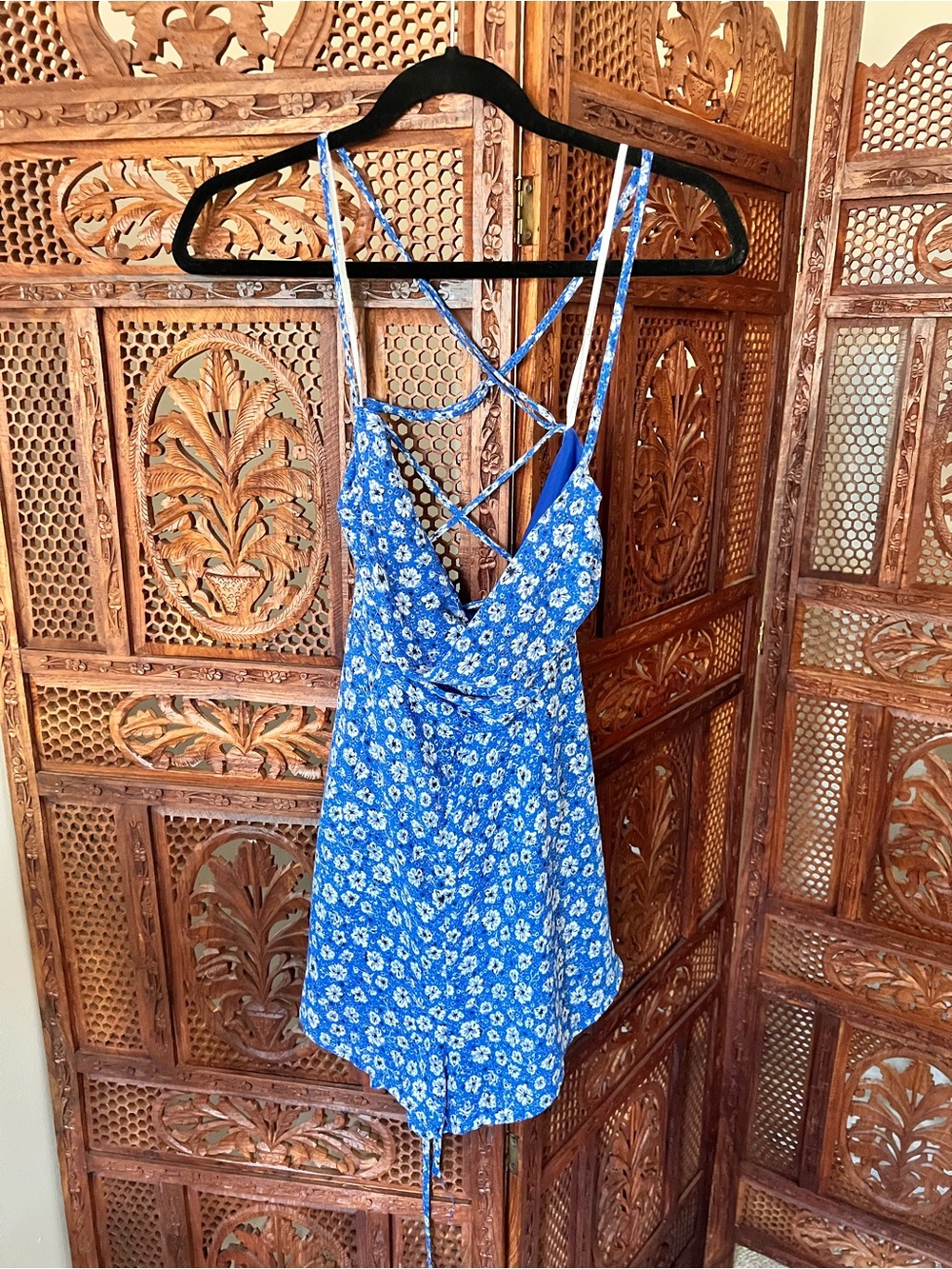 Lulu's Blue Floral Strappy Romper